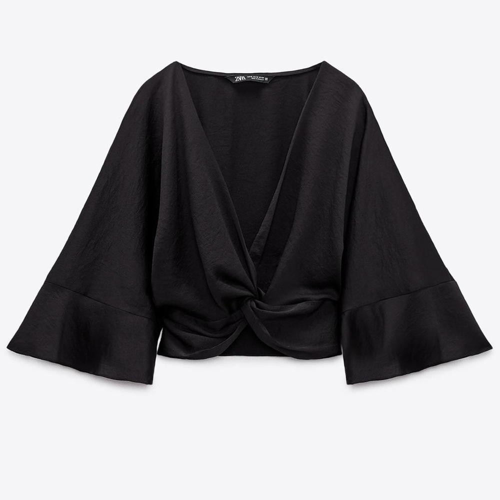 Zara Black Satin Twist Blouse